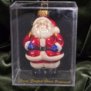Festive Santa Glass Ornament - Red, Gold, and Blue
